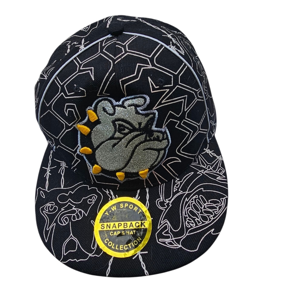Bulldog Glitter‎ Snapback Hat Black White Barbed Wire Graphic YW Sport Cap